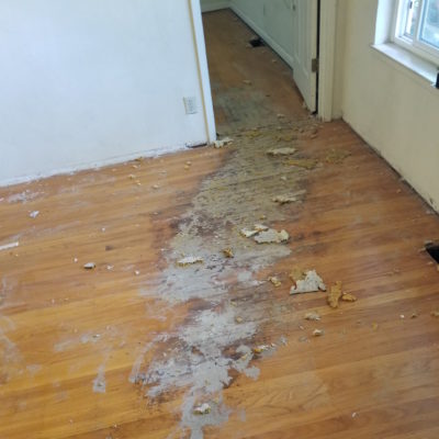BEFORE - San Jose residential: Family room and bedroom entry way floors in need of repairs and refinishing. 