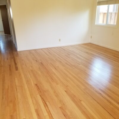 Removed carpet and refinished existing red oak hardwood floors in a 3 bedroom 2 bath home in Sunnyvale. 850 square feet.