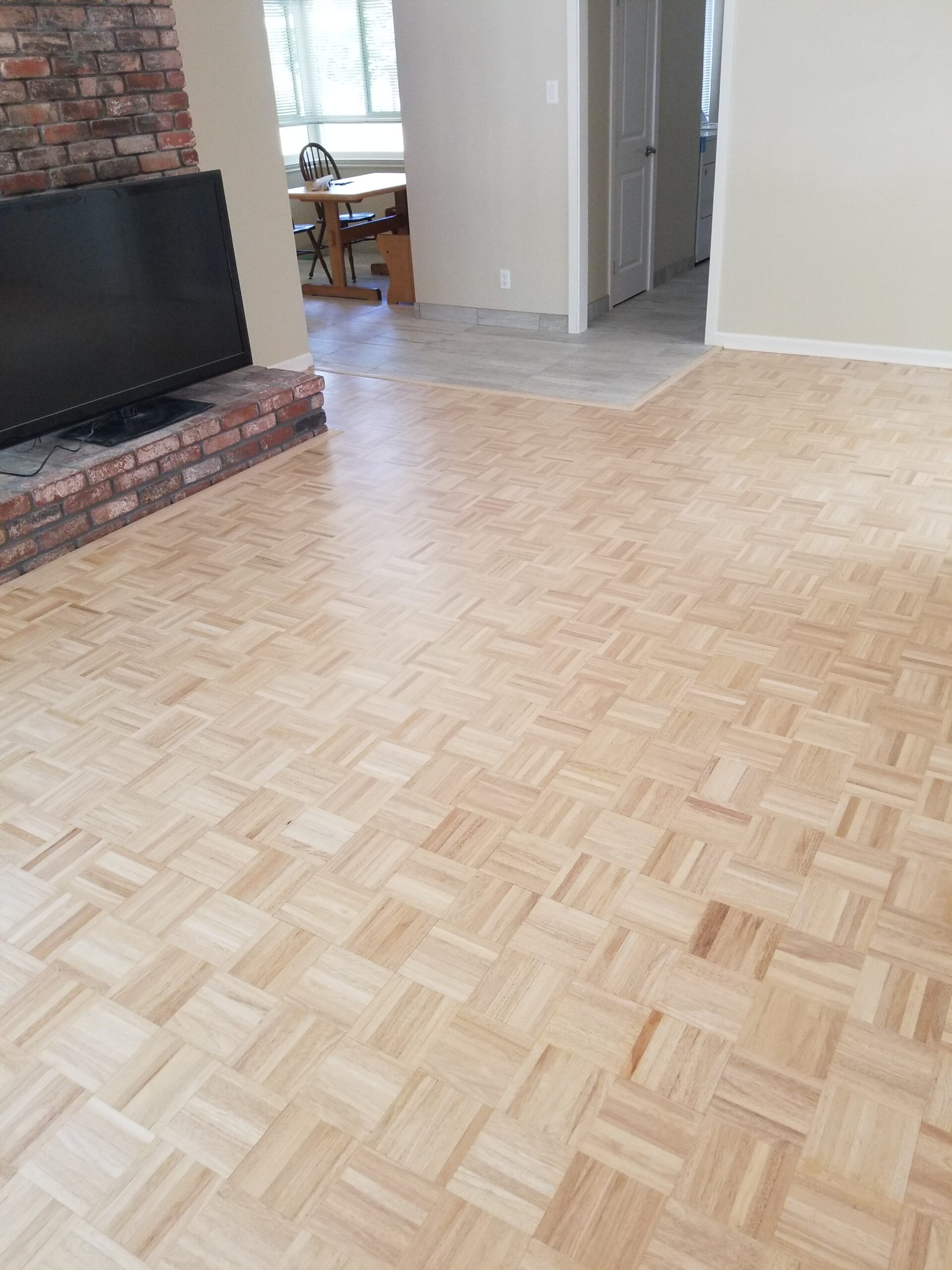 San Jose residential: install beech parquet flooring,with 3 coats of water-base finish, 350 square feet.
