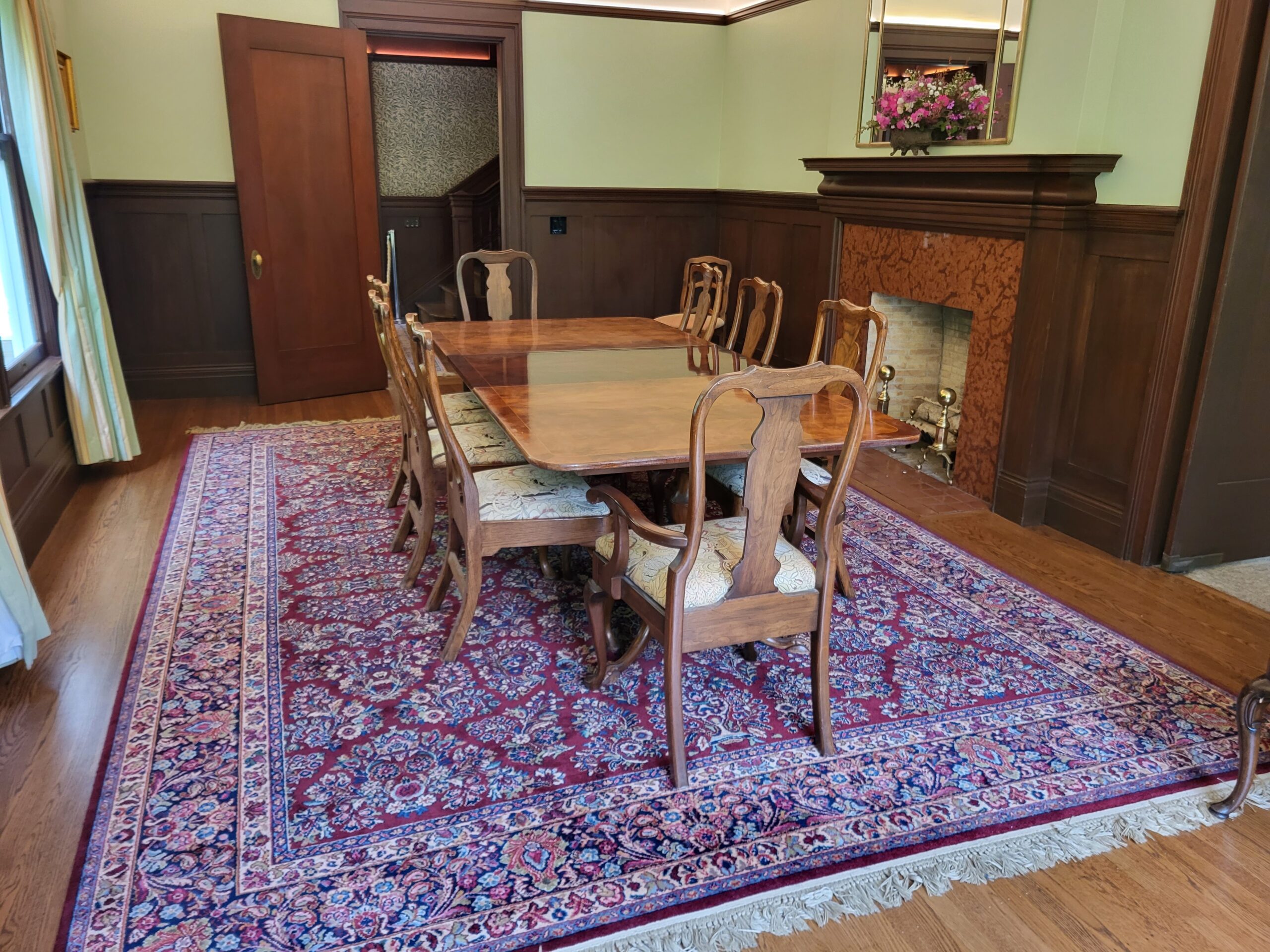 Palo Alto's Gamble Garden House's refinished white oak hardwood flooring — the formal dining room.