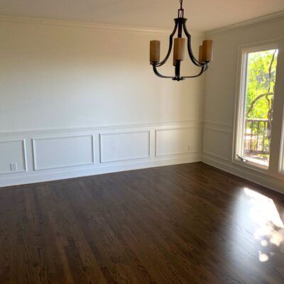 Mt. View - bedroom, 250 square feet, sand and refinish  with medium-brown stain and 3 coats semi-water-base finish.