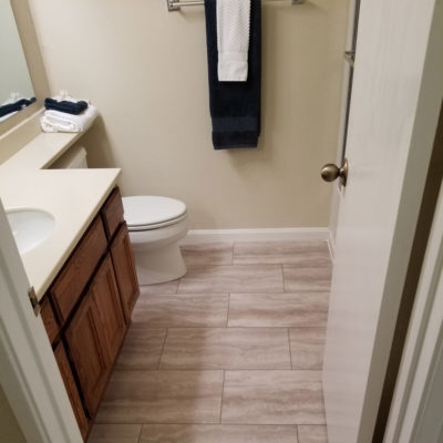 Los Altos,  residential: Waterproof, luxury vinyl tile  (LVT) 28 square feet. Installed in bathroom in one day.